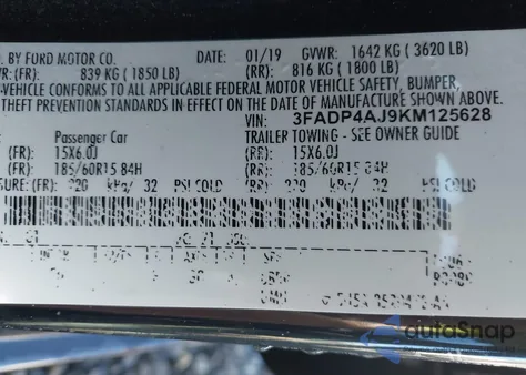 2019 Ford Fiesta S из США, поврежденный, VIN 3FADP4AJ9KM125628